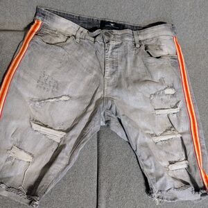 Jordan Craig Denim Jean Shorts with Red and Orange Accents